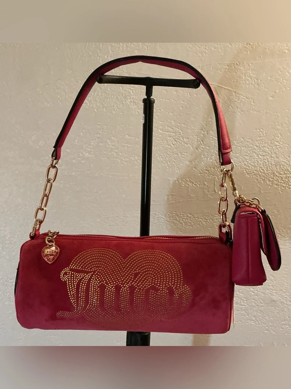 Juicy Couture Queen Shoulder Bag w/Accessory Pouch - Raspberry Tart